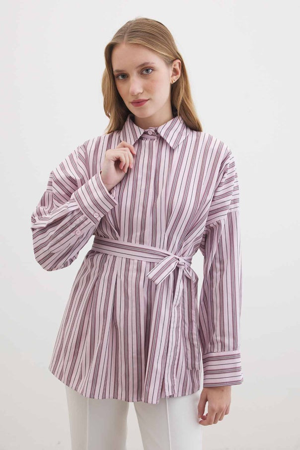 Tailored Poplin Shirt – Pink & Plum Stripe