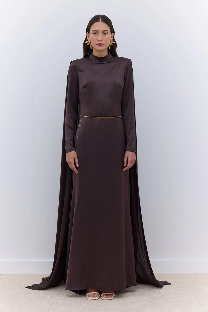 Gala Cape Dress - Brown
