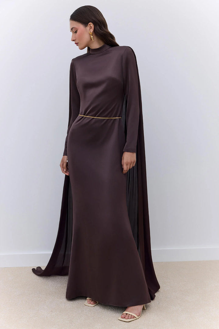 Gala Cape Dress - Brown
