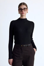 Load image into Gallery viewer, High Neck Knit Blouse- Black