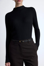 Load image into Gallery viewer, High Neck Knit Blouse- Black