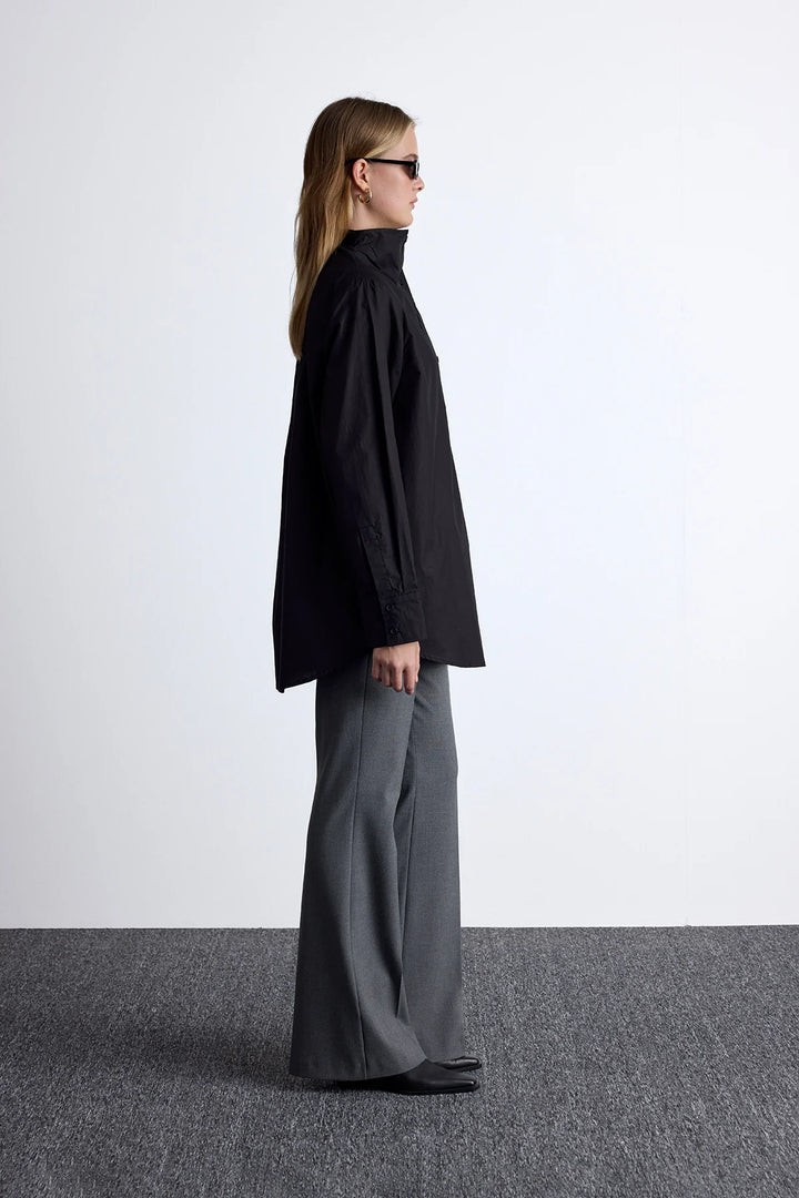 High Neck Design Shirt- Black