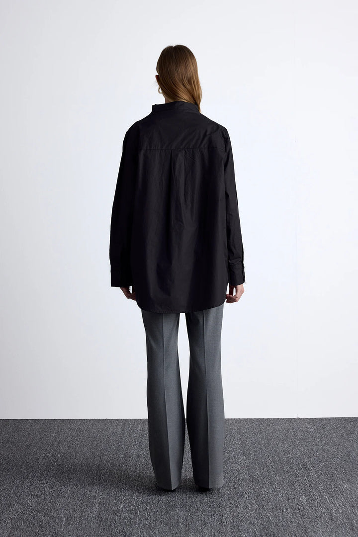 High Neck Design Shirt- Black