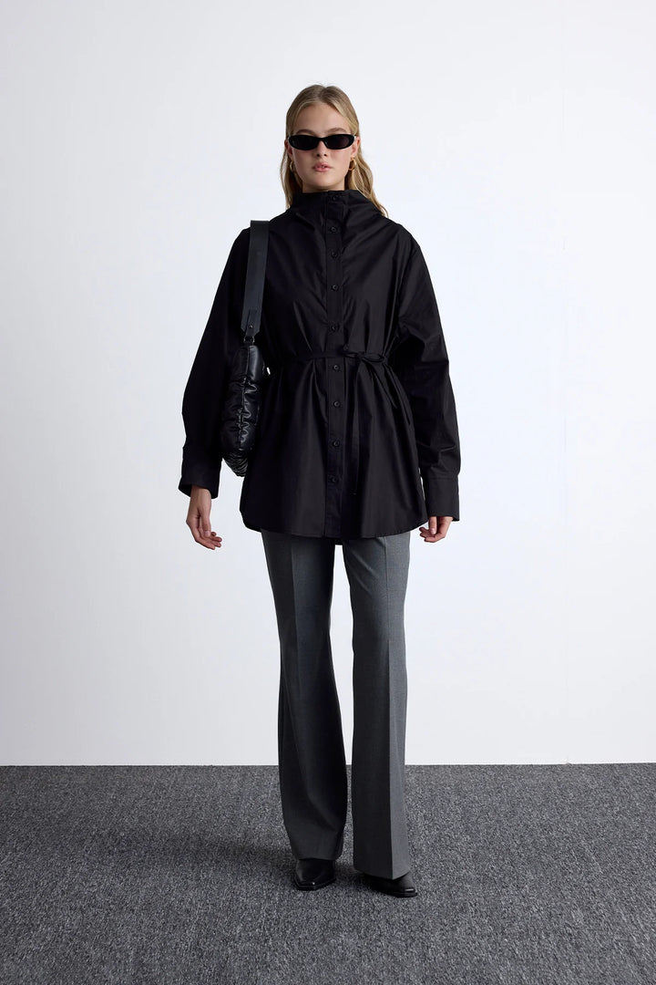 High Neck Design Shirt- Black