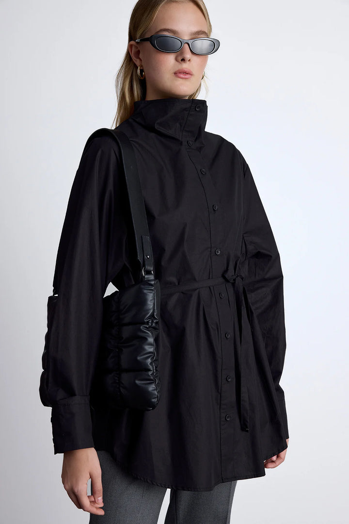 High Neck Design Shirt- Black