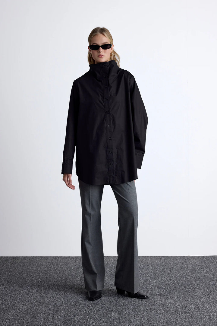 High Neck Design Shirt- Black