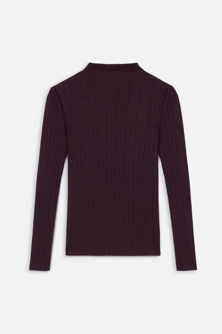 High Neck Knit Blouse- Burgundy