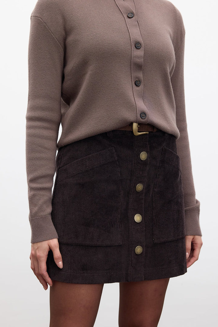 Corduroy Mini Skirt- Dark Brown