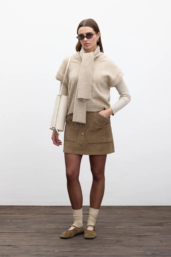 Corduroy Mini Skirt- Camel