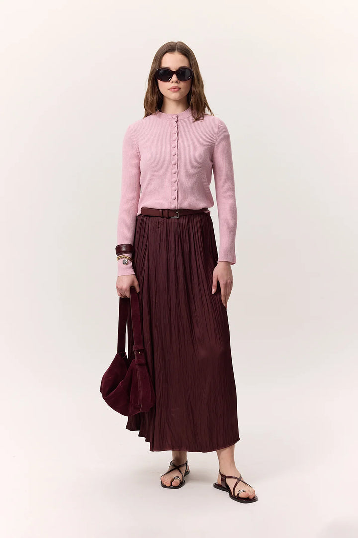 Crush Satin Skirt- Burgundy