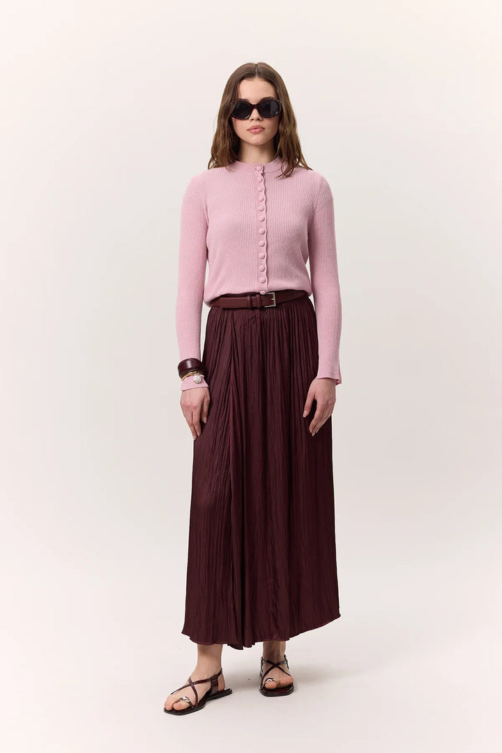 Crush Satin Skirt- Burgundy