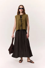 Load image into Gallery viewer, Crush Satin Skirt- Brown