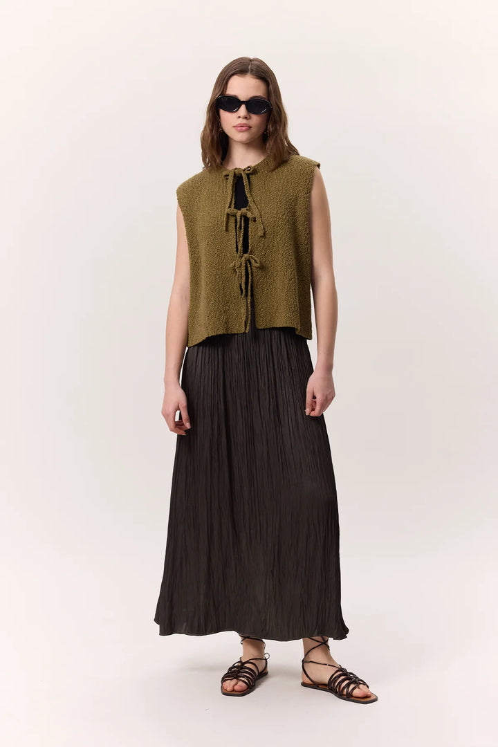 Crush Satin Skirt- Brown