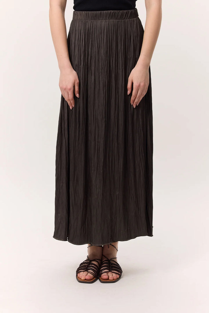 Crush Satin Skirt- Brown