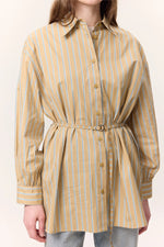 Load image into Gallery viewer, Striped Belted Shirt- Camel