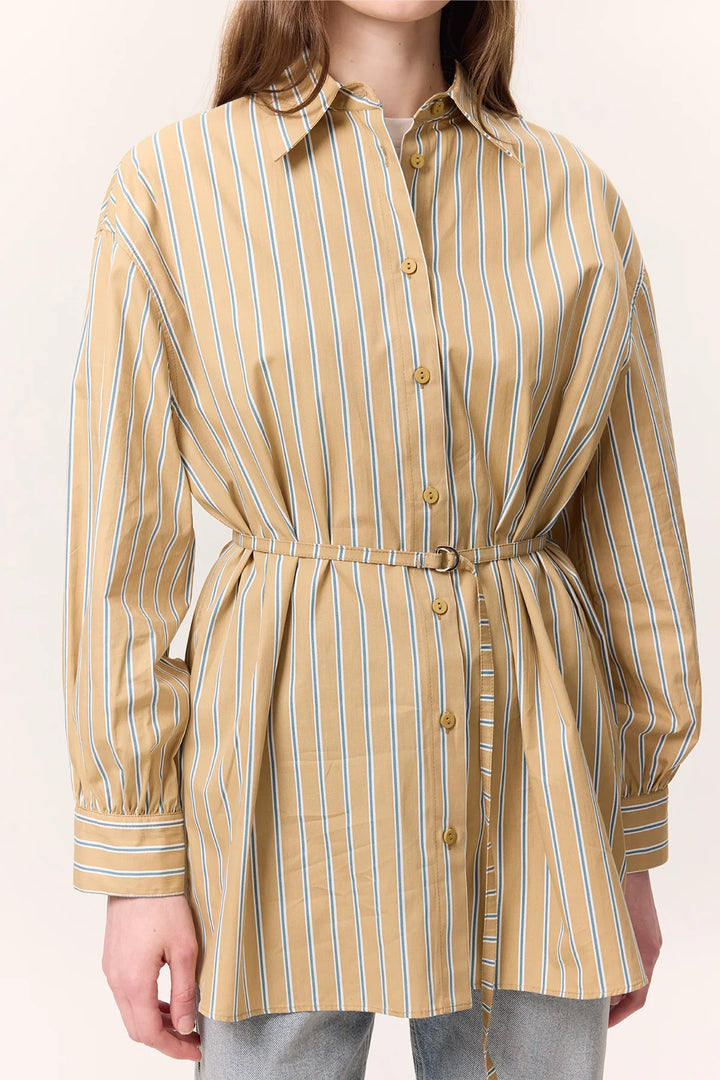 Striped Belted Shirt- Camel