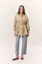 Load image into Gallery viewer, Striped Belted Shirt- Camel