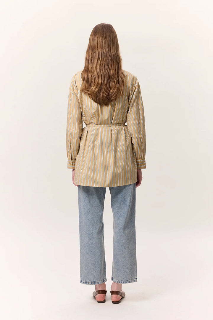 Striped Belted Shirt- Camel