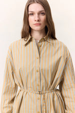 Load image into Gallery viewer, Striped Belted Shirt- Camel