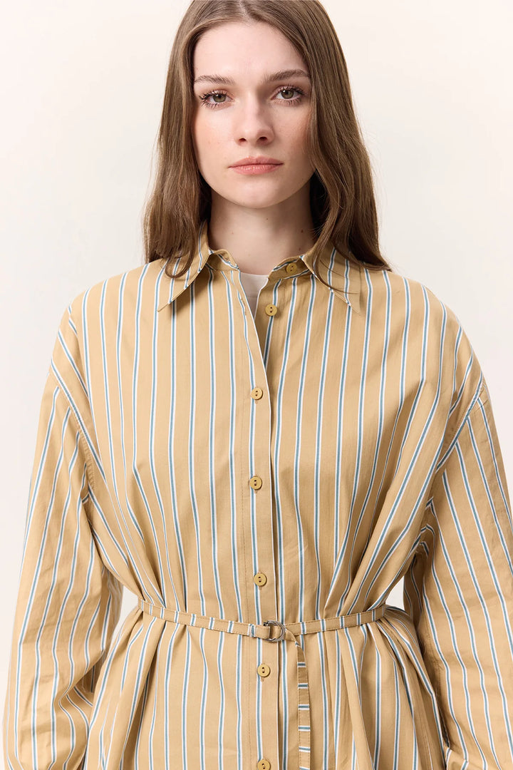Striped Belted Shirt- Camel