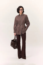 Load image into Gallery viewer, Striped Belted Shirt- Brown