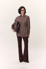 Load image into Gallery viewer, Striped Belted Shirt- Brown