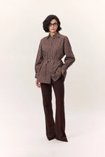 Load image into Gallery viewer, Striped Belted Shirt- Brown