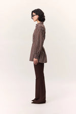 Load image into Gallery viewer, Striped Belted Shirt- Brown