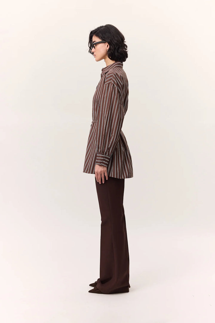 Striped Belted Shirt- Brown