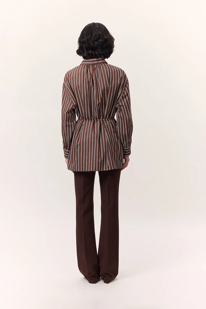 Striped Belted Shirt- Brown
