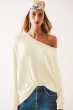 Load image into Gallery viewer, Boat neck Long sleeve t shirt in modal white