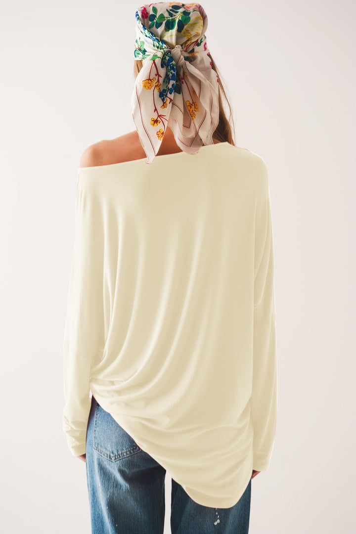 Boat neck Long sleeve t shirt in modal white