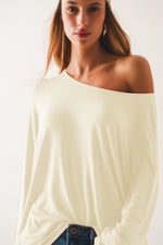 Load image into Gallery viewer, Boat neck Long sleeve t shirt in modal white