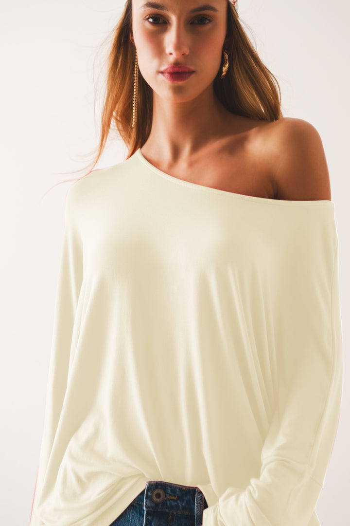 Boat neck Long sleeve t shirt in modal white
