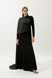 Lana Cape Evening Dress- Black