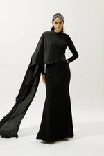 Load image into Gallery viewer, Lana Cape Evening Dress- Black