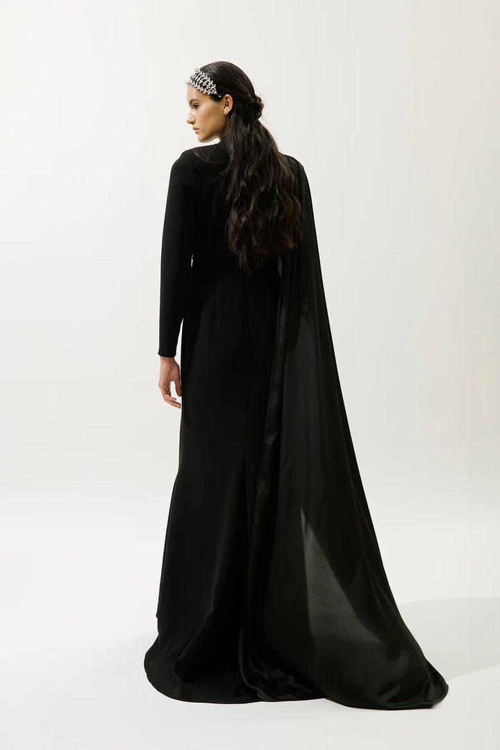 Lana Cape Evening Dress- Black