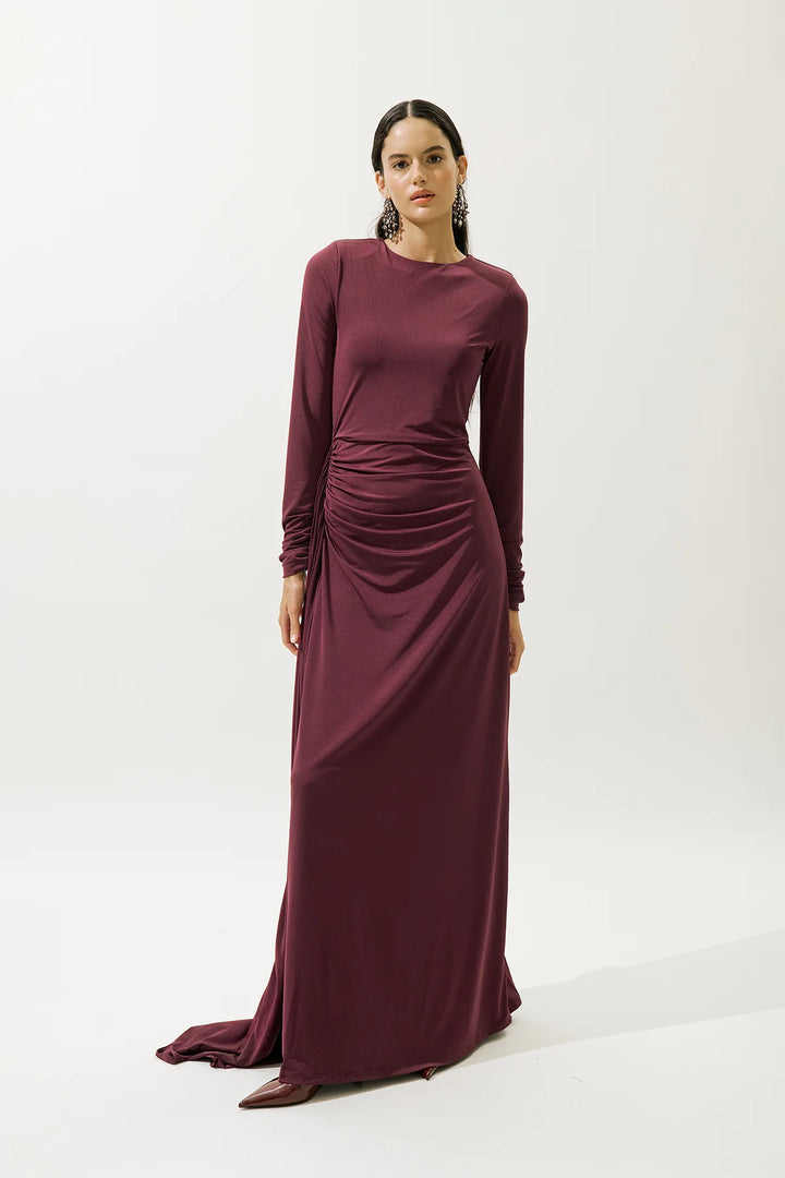 Tie-Detail Evening Dress- Burgundy