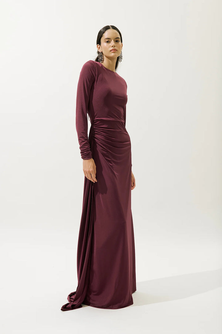 Tie-Detail Evening Dress- Burgundy