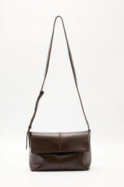 Faux Leather Flap Bag-Brown