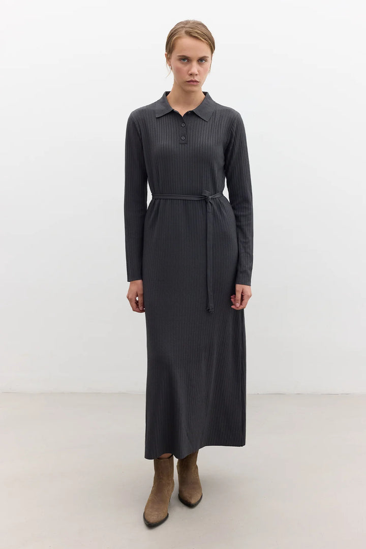 Collared Knit Dress- Anthracite