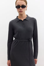 Load image into Gallery viewer, Collared Knit Dress- Anthracite