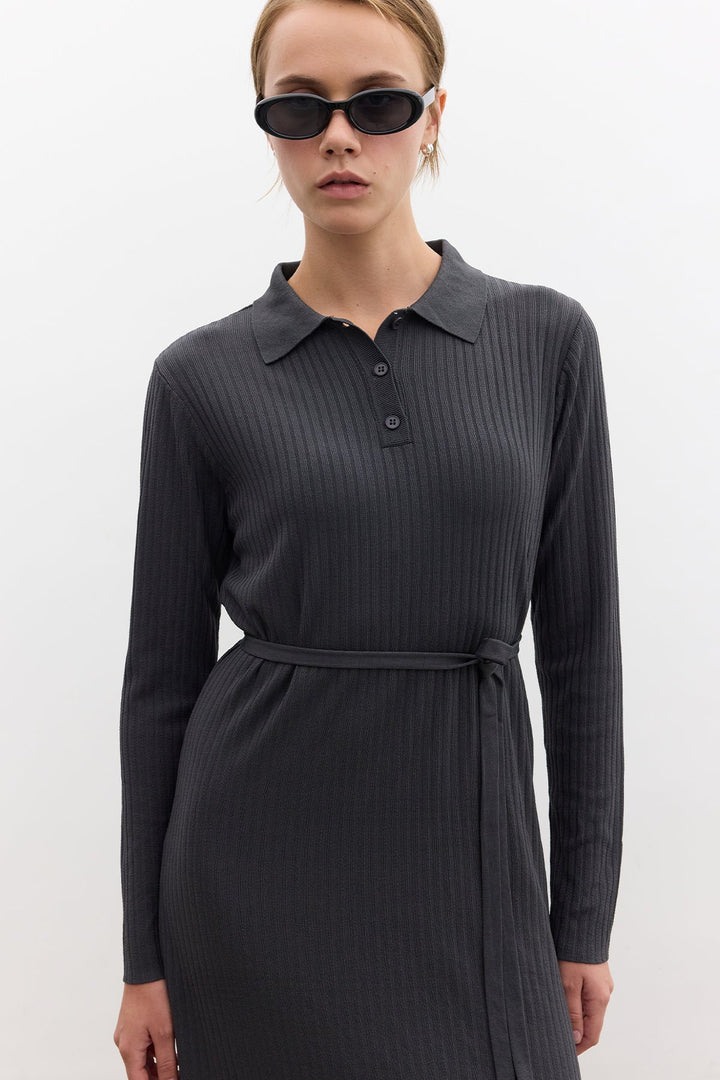Collared Knit Dress- Anthracite