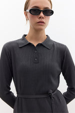 Load image into Gallery viewer, Collared Knit Dress- Anthracite