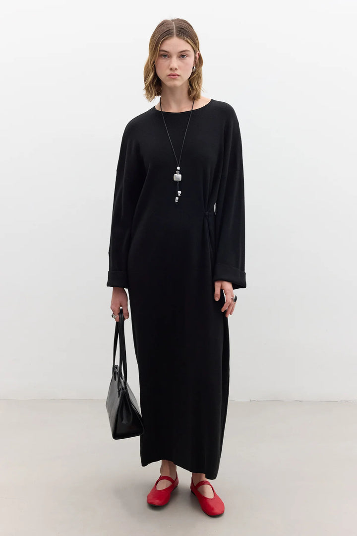 Tie Knit Dress- Black