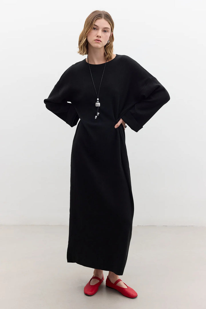 Tie Knit Dress- Black