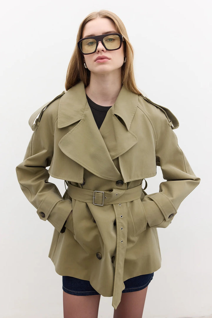 Double-Breasted Cropped Trench Coat