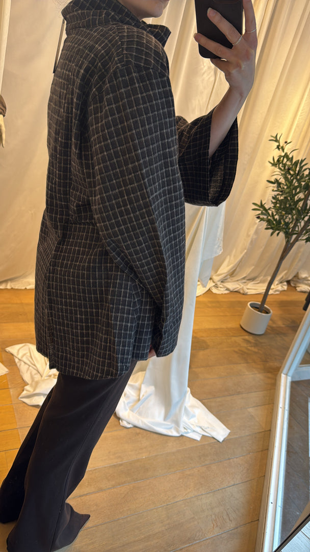 Back Tie Check Top – Brown