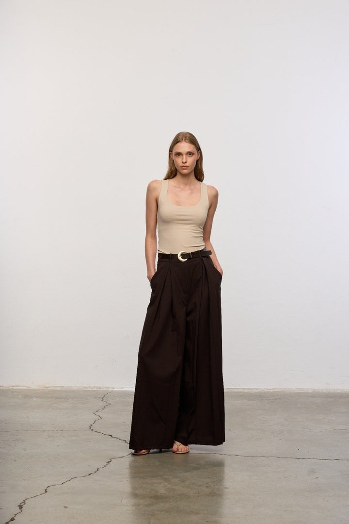 High Waist Wide Leg Trousers – Brown