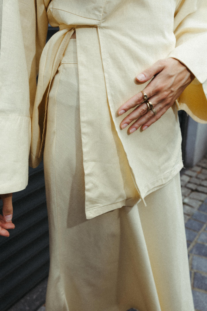 Linen Blend Short Kimono Jacket – Butter Yellow